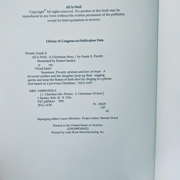 Kids: ALL IS WELL - A STORY FOR CHRISTMAS Frank E. Peretti, Word 1991 HC DJ Fine - Picture 5 of 5